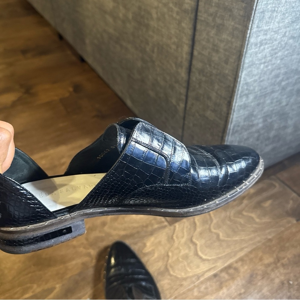 $378 Freda Salvador Shoes Womens 9.5 Black Crocodile Embossed D'Orsay Loafers - Picture 3 of 9